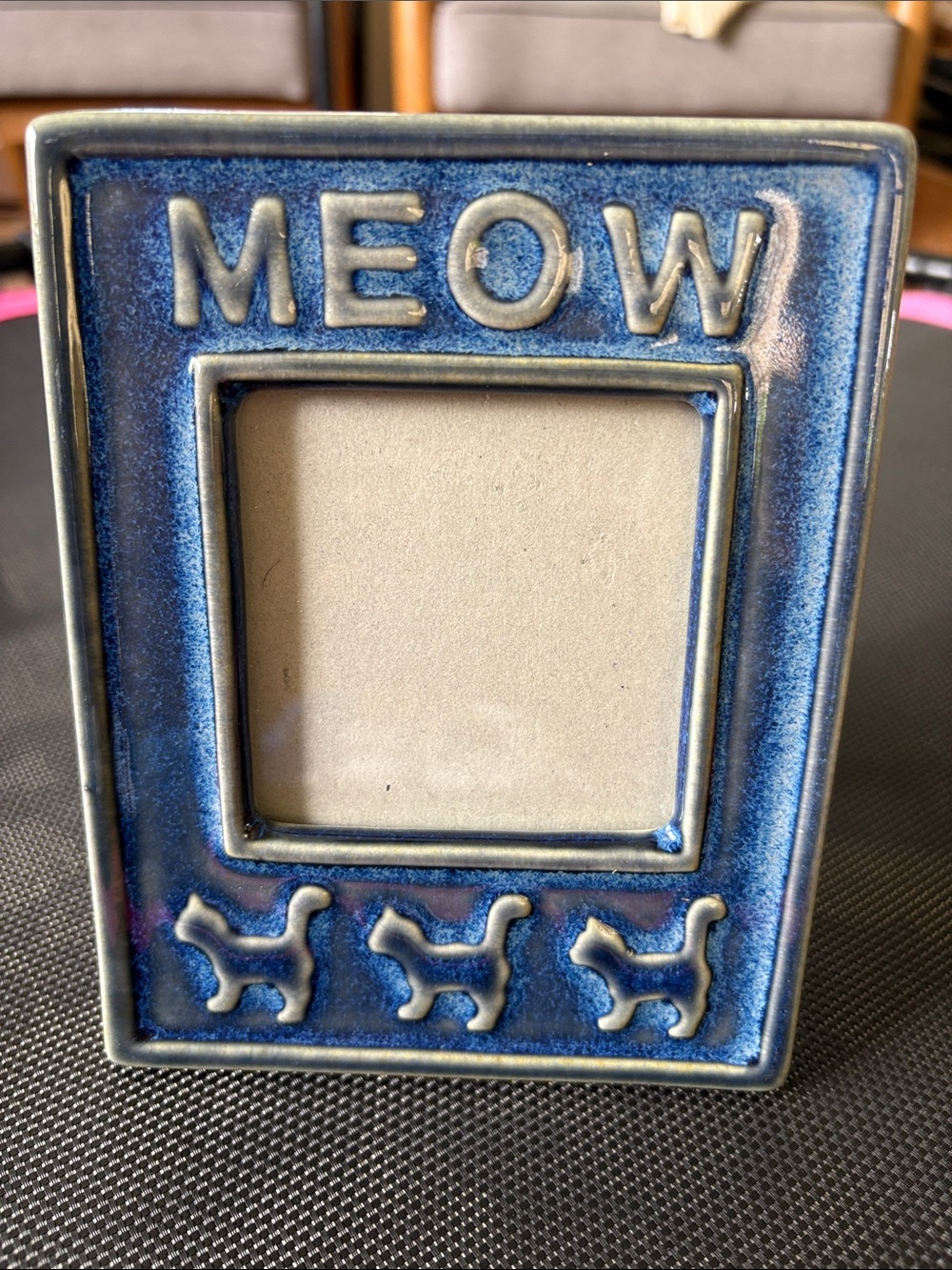 Blue Ceramic 'MEOW' Cat Picture Frame